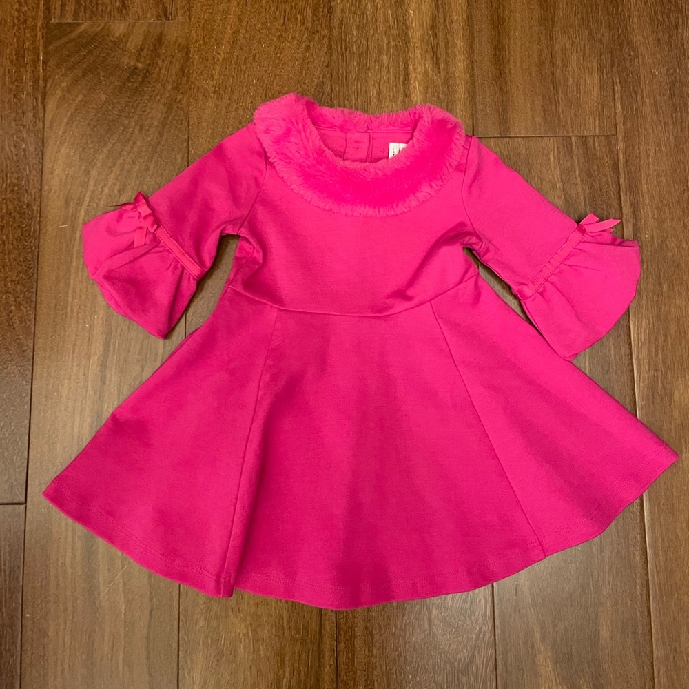 BNWOT Toddler girl Pink Janie and Jack Pink fur dress valentine 12-18 months